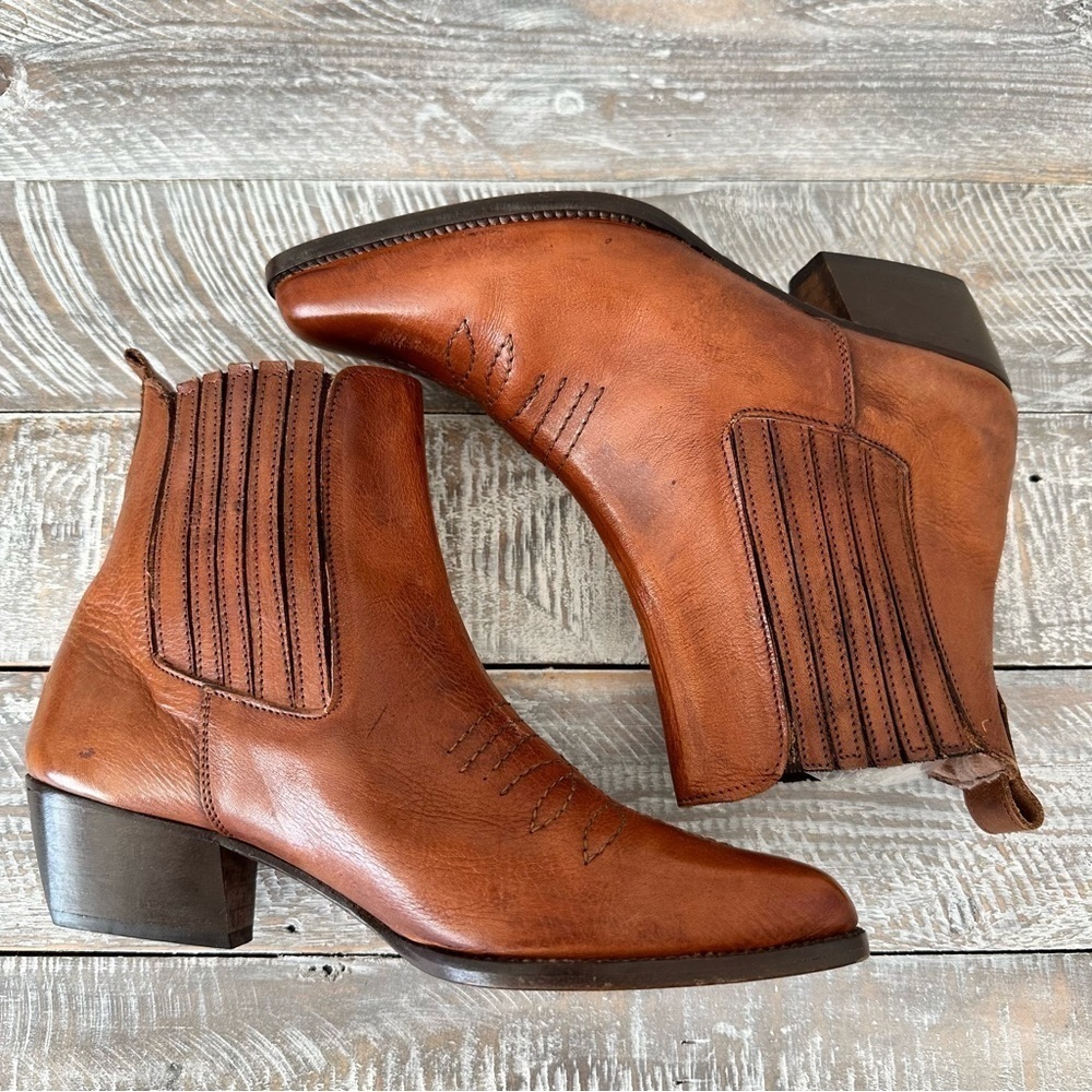 Enrico Mele Italy-Western Leather Pull On Short Boots (Size:36) - Picture 2 of 7